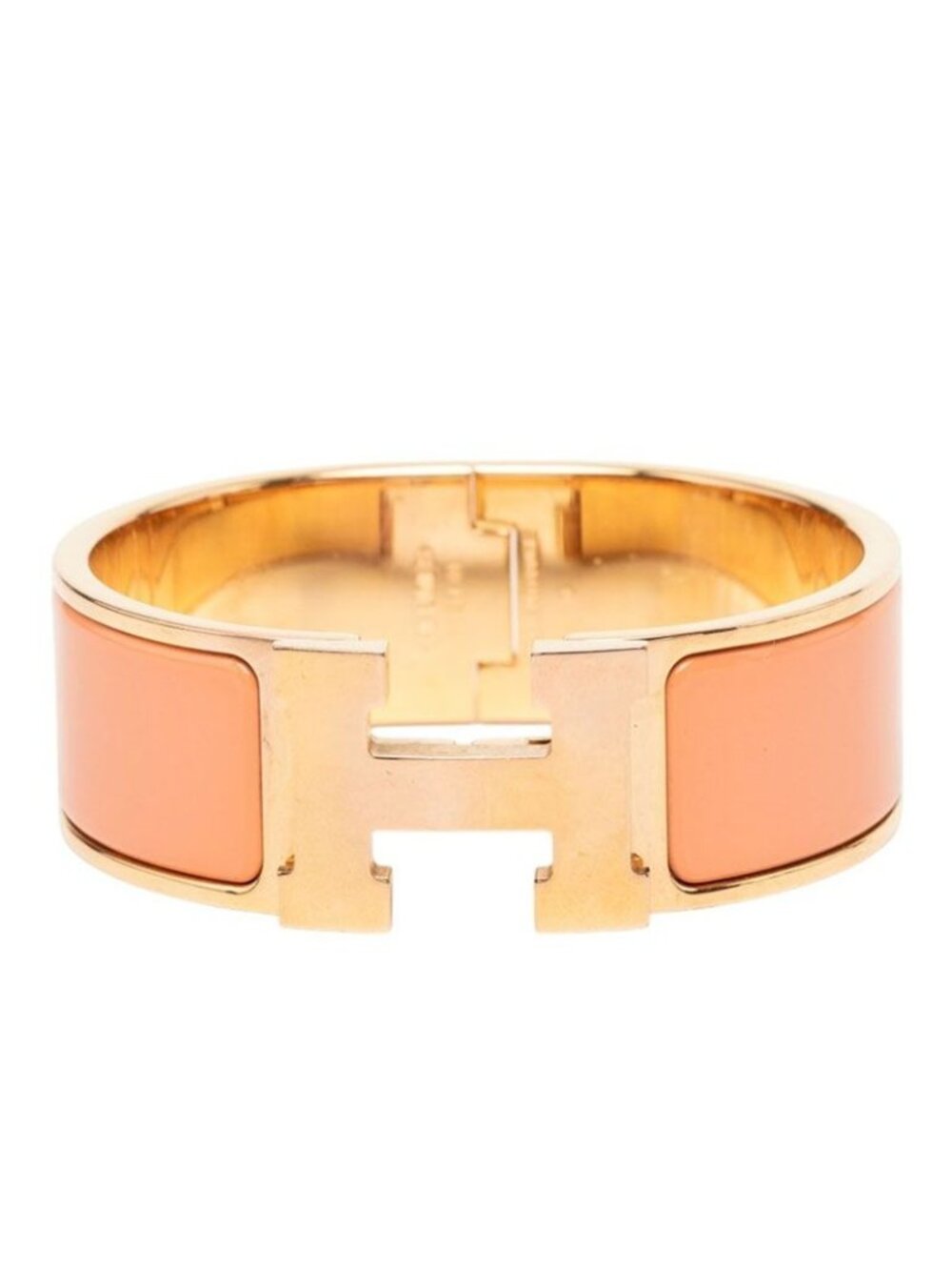 Hermes Clic Clac PM Enamel Bracelet Bangle Gold Pink Plated